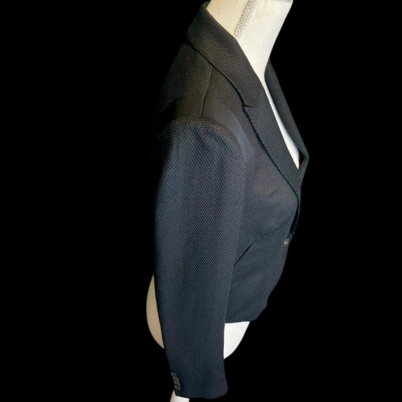 J Brand Black Wool-Blend Honeycomb Textured Sheer Back Paneled Blazer Size 0 - Picture 11 of 16